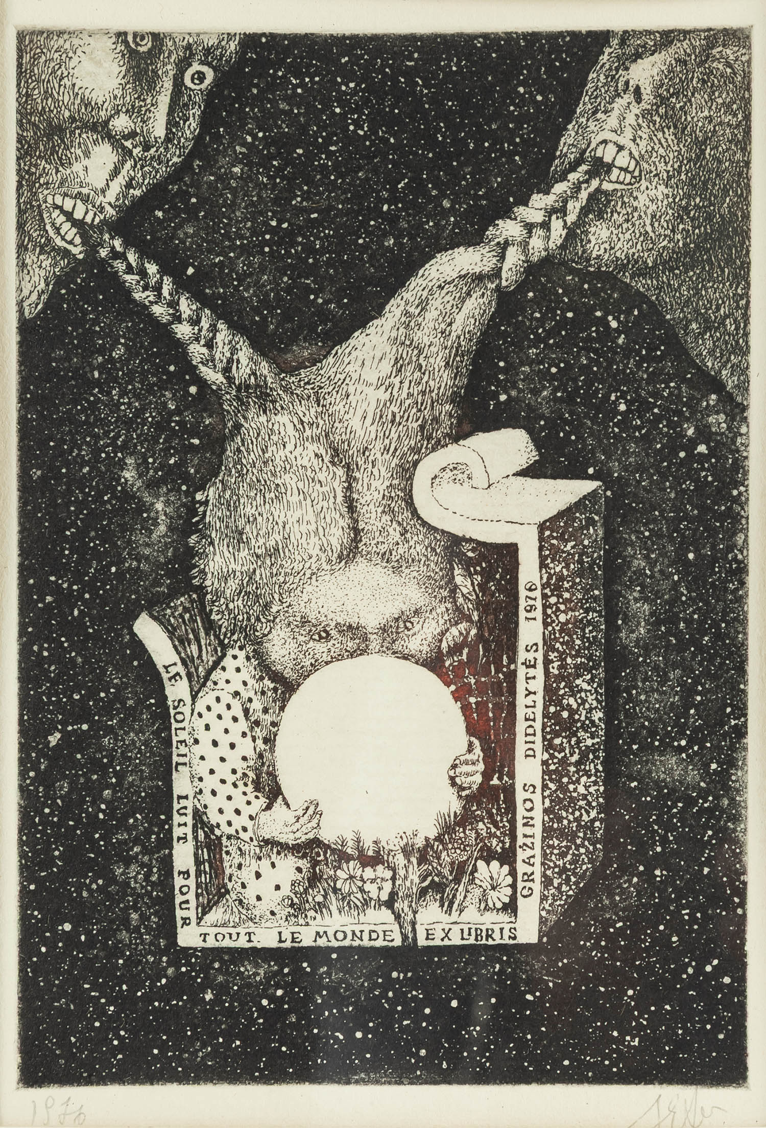 Stasys Eidrigevičius (ur. 1949, Mediniškiai/Litwa), Ex libris Grazinos Didelytes, 1976, akwaforta, akwatinta, papier, 12,3 x 8,7 cm w świetle passe-partout, dat. i sygn. ołówkiem u dołu: 1976 Stasys